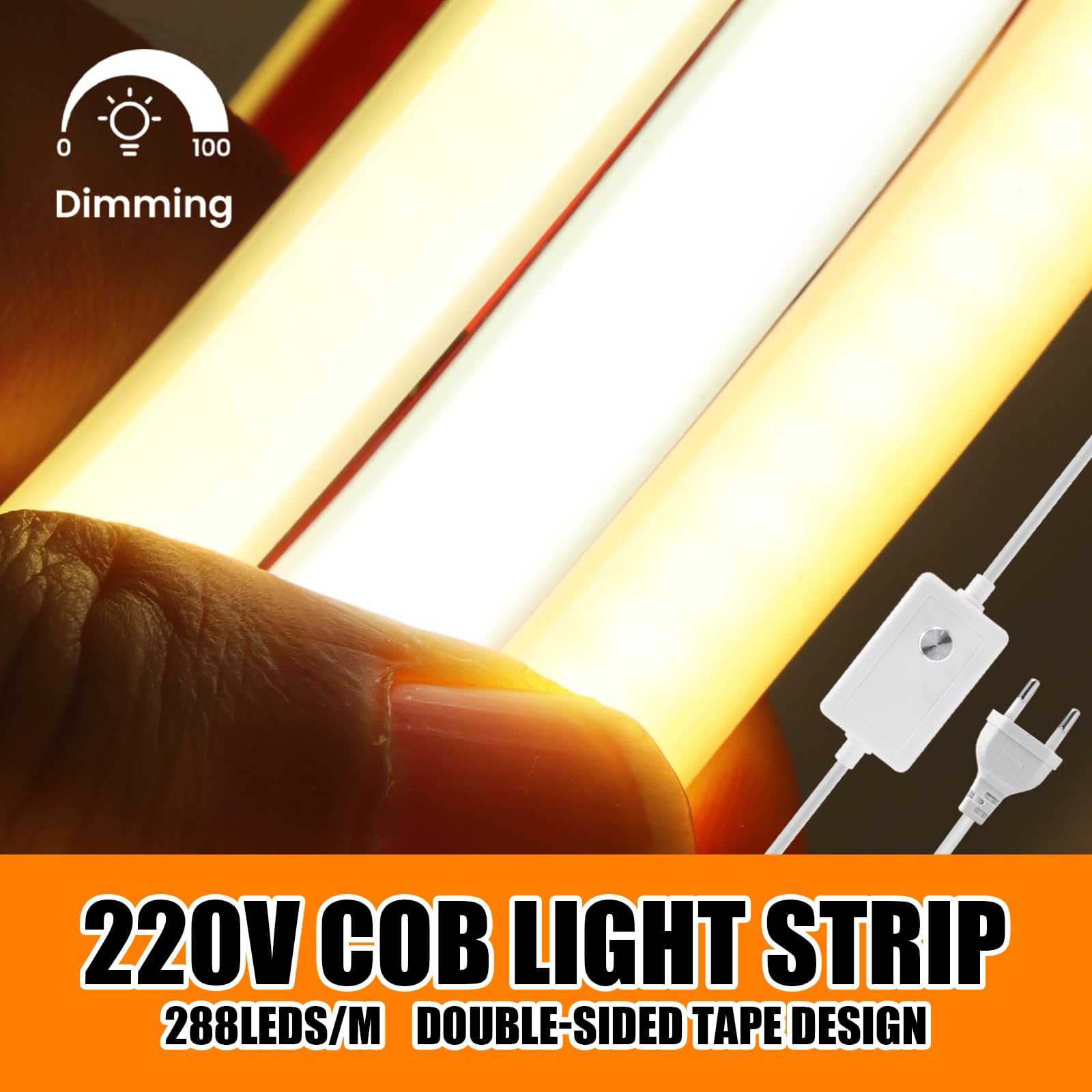 288 LED/m tira de neón LED COB regulable CRI85+,IP65 resistente al agua,flexible,AC220-240V,recortable,diseño DIY,iluminación decorativa para el hogar y tiendas [20m, blanco natural 4000K]