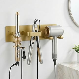 Hair Dryer Holder Hair Tool Organizer Metal Wall Mount (Gold)