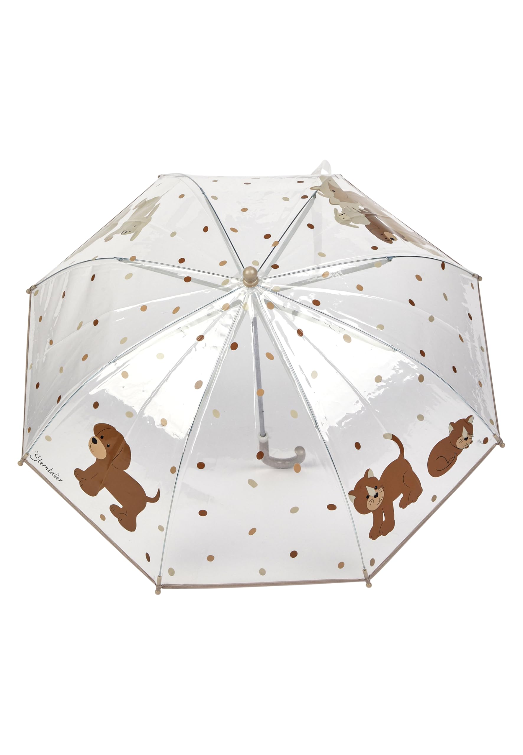 Sterntaler Ombrello per bambini con chiusura in velcro, trasparente con manico semicircolare – per bambini con pois e motivi animali, trasparente, multicolore