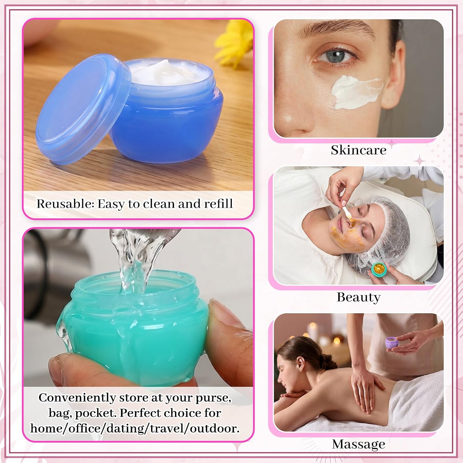 100 Pack Refillable Plastic Mushroom Jar Leak Proof Mini Travel Jars, Travel Containers for Creams Jewelry Case Toiletries Moisturizer Plastic Small Jar (10G)