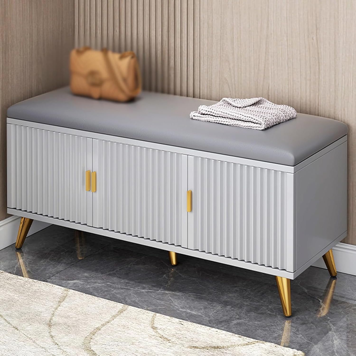 Organiseur de chaussures gris avec assise rembourrée premium