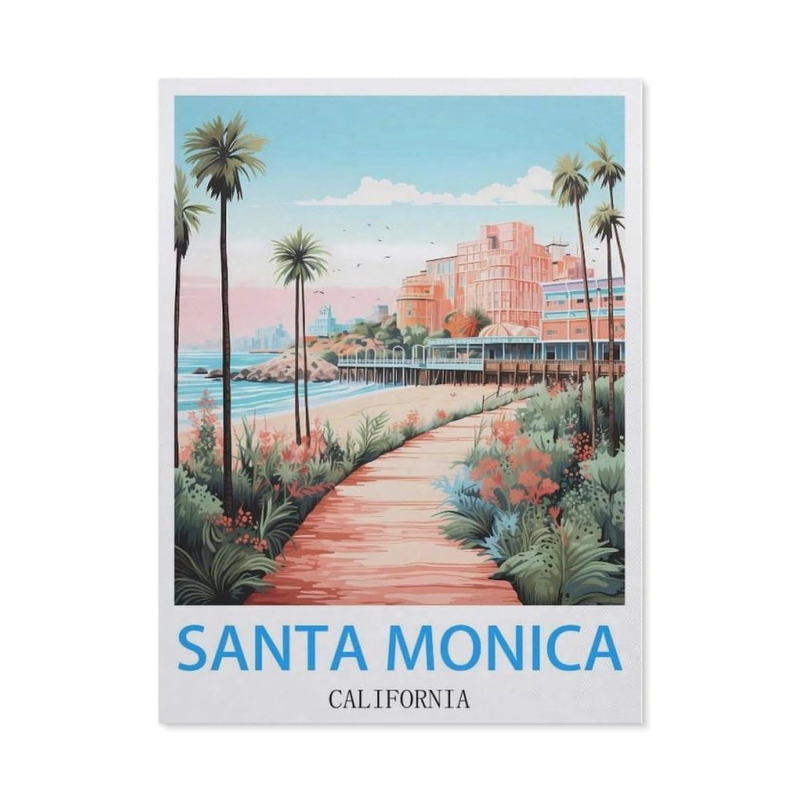 Beayodkp （50 X 60 Cm/19.68 X 23.62 Inches） 5D Diamond Painting Kits，Santa Monica California Vintage Travel Posters，Diy Rhinestone Embroidery Set Paint With Diamond Art By Number Kits Cross Stitch Home Wall Craft Decoration）-Cd74