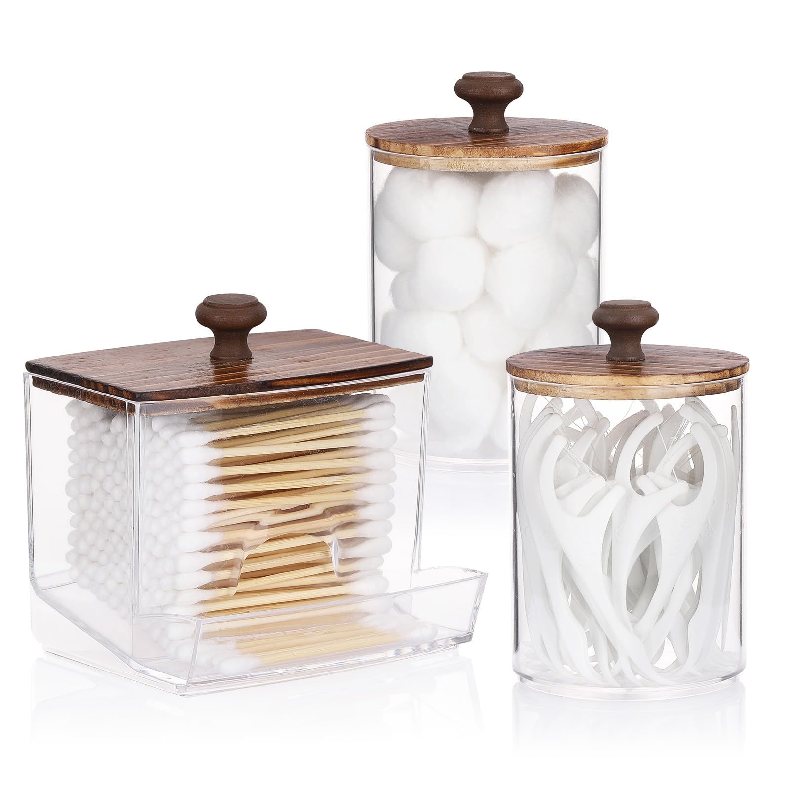 Tbestmax Qtips Holder Bathroom Container, 10oz Big Qtips Dispenser Cotton Ball Holder, Clear Plastic Apothecary Jar Organizer for Storage Cotton Swab, Cotton Round Pads, Floss Picks