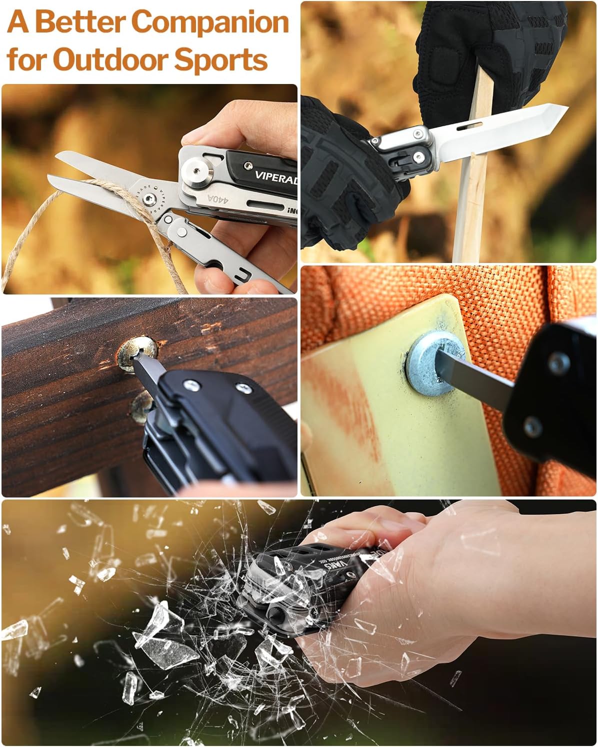 VIPERADE VAK5 Folding Knife with Scissors, Pocket Multitool Knife with Belt Clip, Prefect for Survival, Housework, Hunting, Camping and Everyday Use (VAK5)