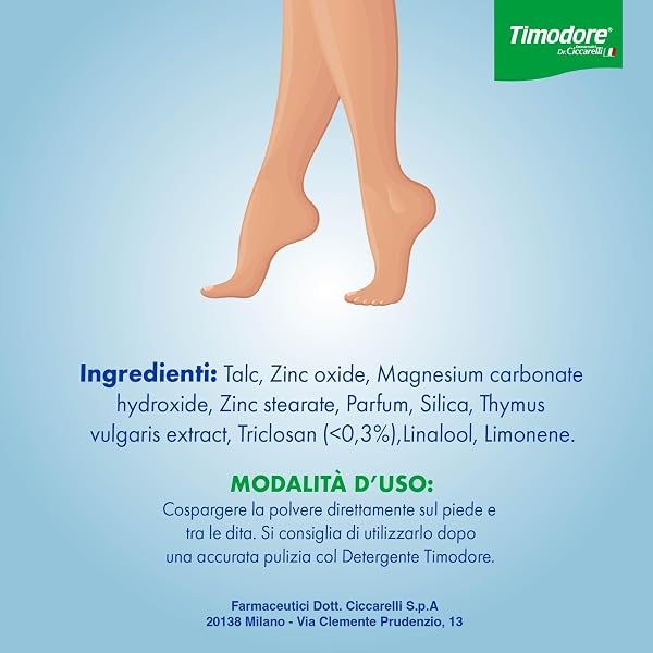 Timodore, Polvere Deodorante, Azione Assorbente e Antisudore, Risposta Ideale al Problema dell'Eccessiva Sudorazione, Protezione Antibatterica, 100% Made in Italy, Dermatologicamente Testato, 250 gr - 4