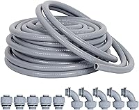 Neorexon 1/2 Inch 25ft Liquid-Tight Flexible Conduit Kit with 5 Straight & 5 Angle Fittings - UL Certified Non-Metallic PVC