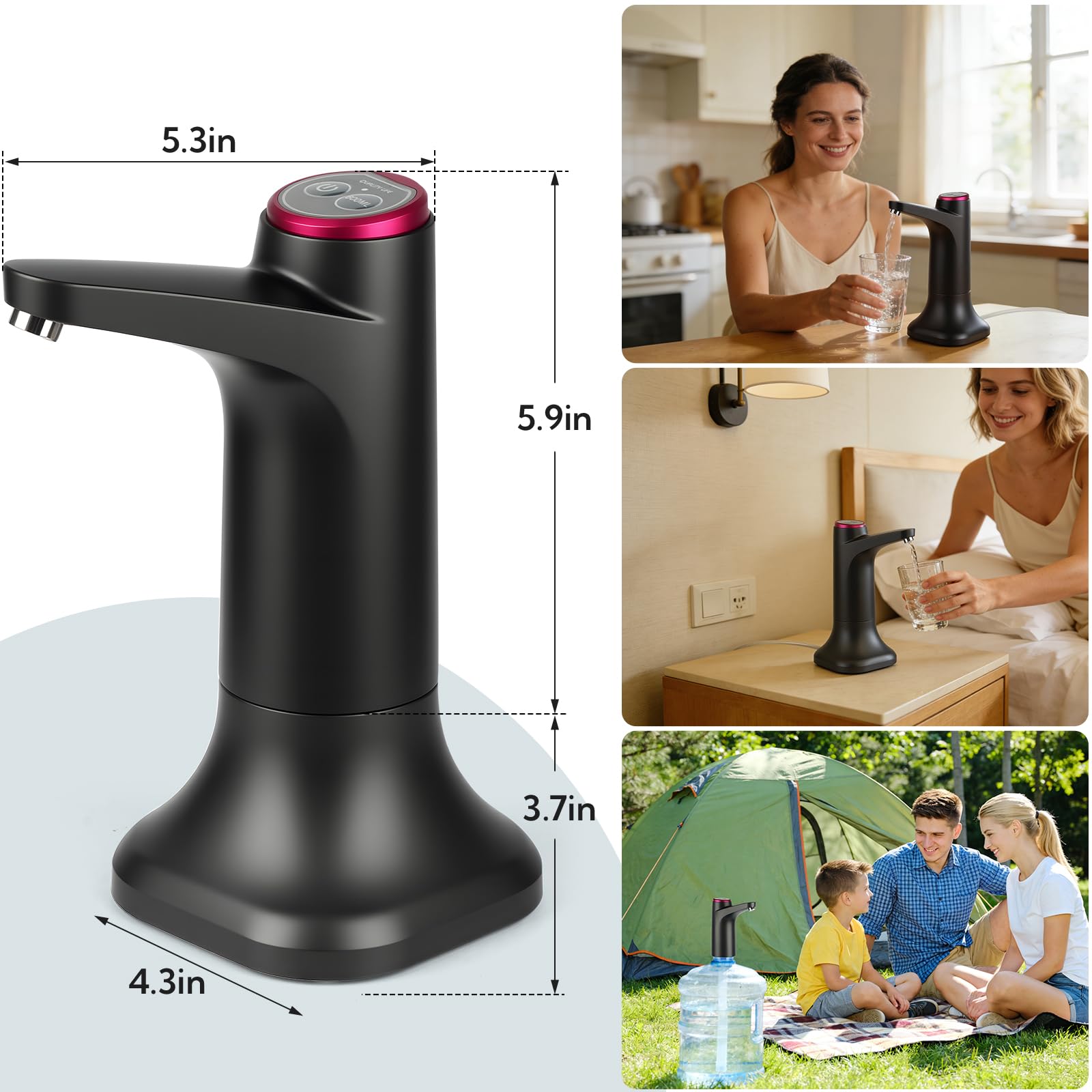 Paquete de 2 bombas dispensadoras de agua para botella de 5 galones, bomba de jarra de agua portátil recargable por USB-C, dispensador automático de agua para encimera para el hogar y la oficina