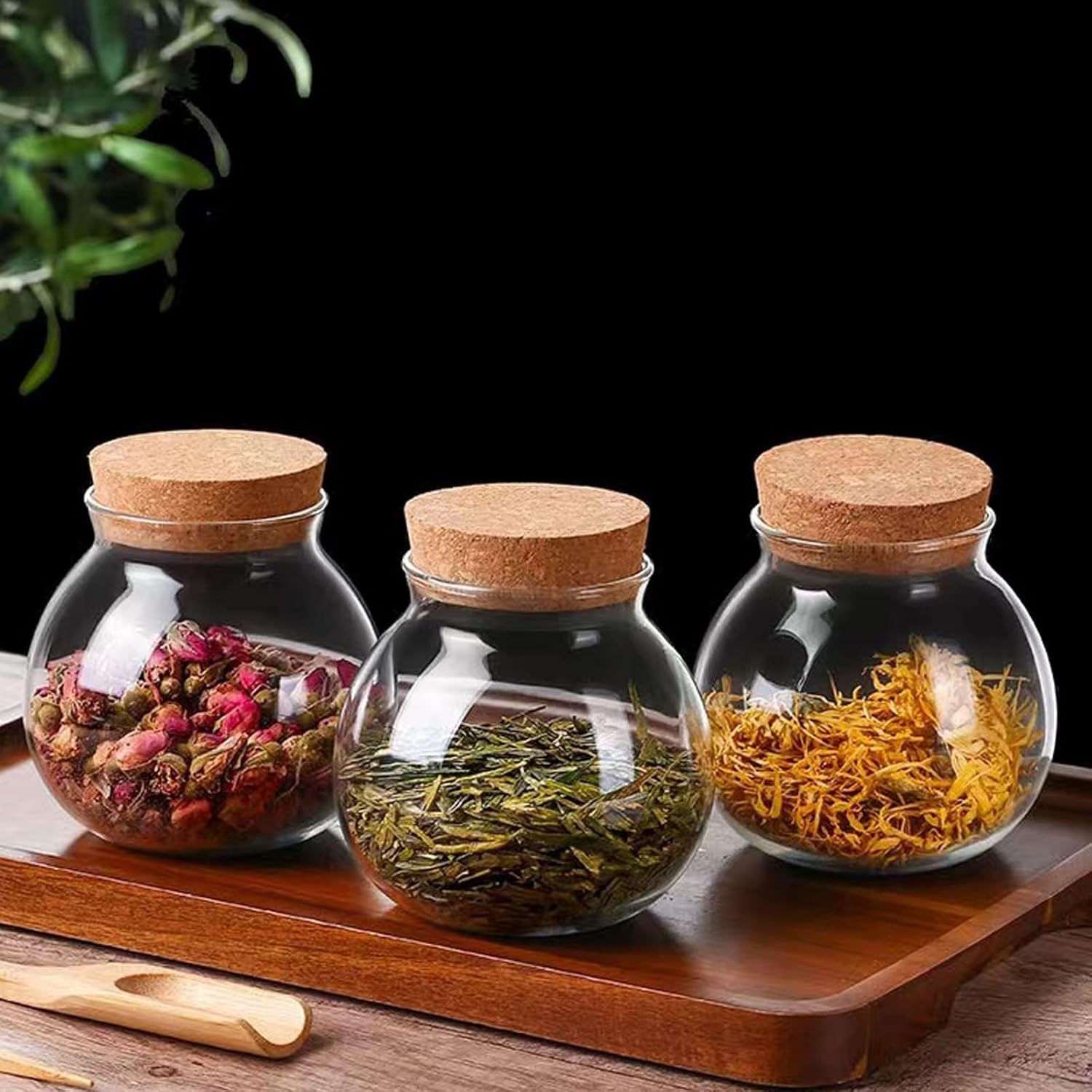 Set of 9 round glass jars with cork lid – 17oz wedding candy jar kitchen jar, perfect for tea, biscuits, cereals, flour, beans, spices, coffee beans etc (9PCS)