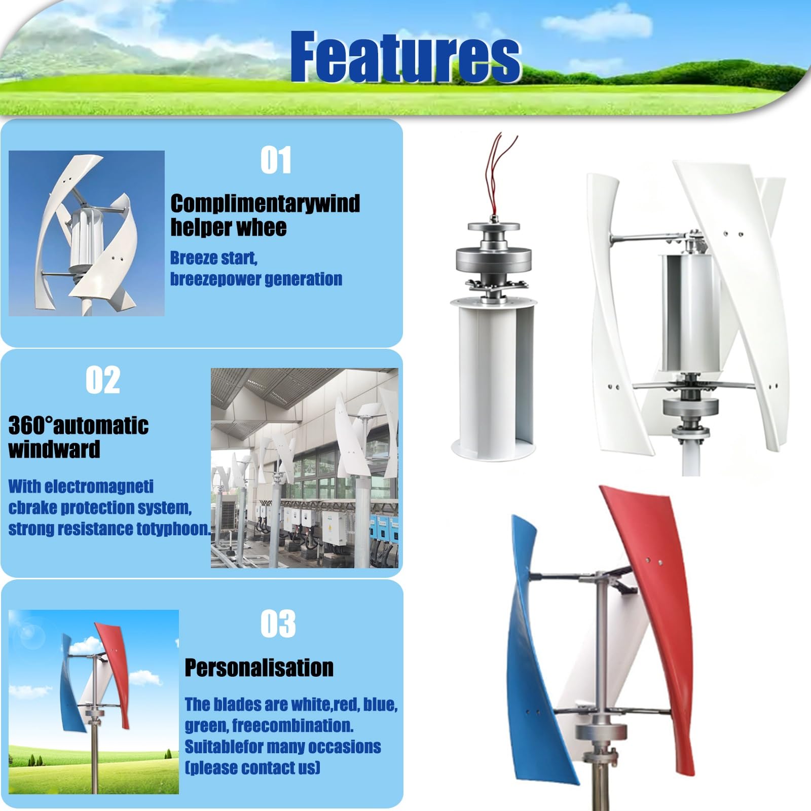 Generador de turbina eólica Vertical 16000W/20000W 12V 24V 48V 220V, con 3 Palas, generador de CC para viviendas, chalets y Sistemas híbridos solares y eólicos(16000W,12V)