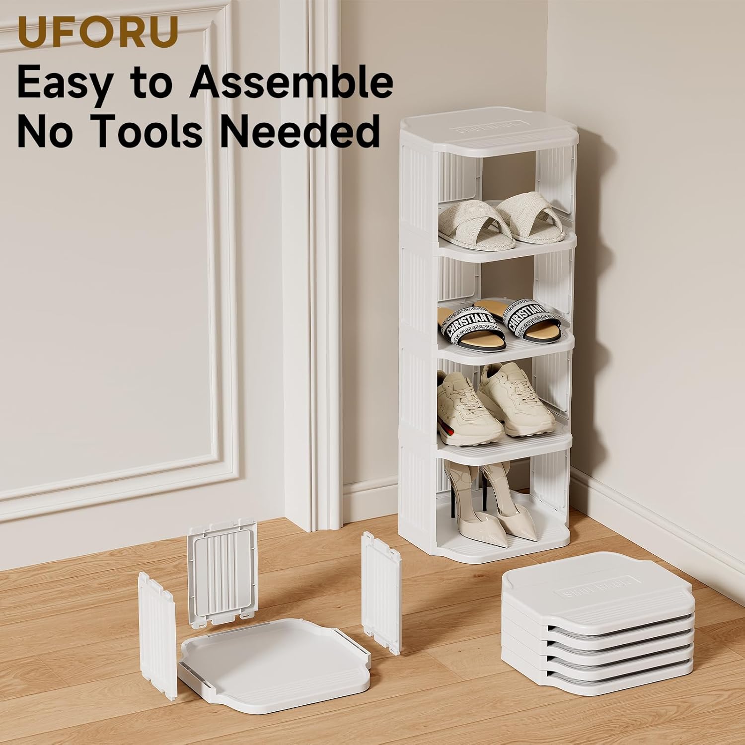 Vertical Shoe Rack, 9-Tier Plastic Stackable Storage Shelf for Small Closets and Narrow Spaces, Compact Free Standing Shoe Racks for Entryway Bedroom Dormitory