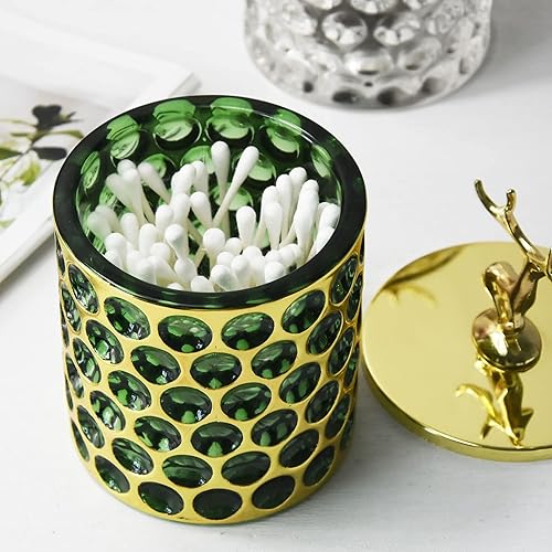 Miniatura 2 de Ezebesta Juego de 2 recipientes de baño vintage de lujo, pequeños y gruesos, dispensador de soporte para bolas de algodón y almohadillas,