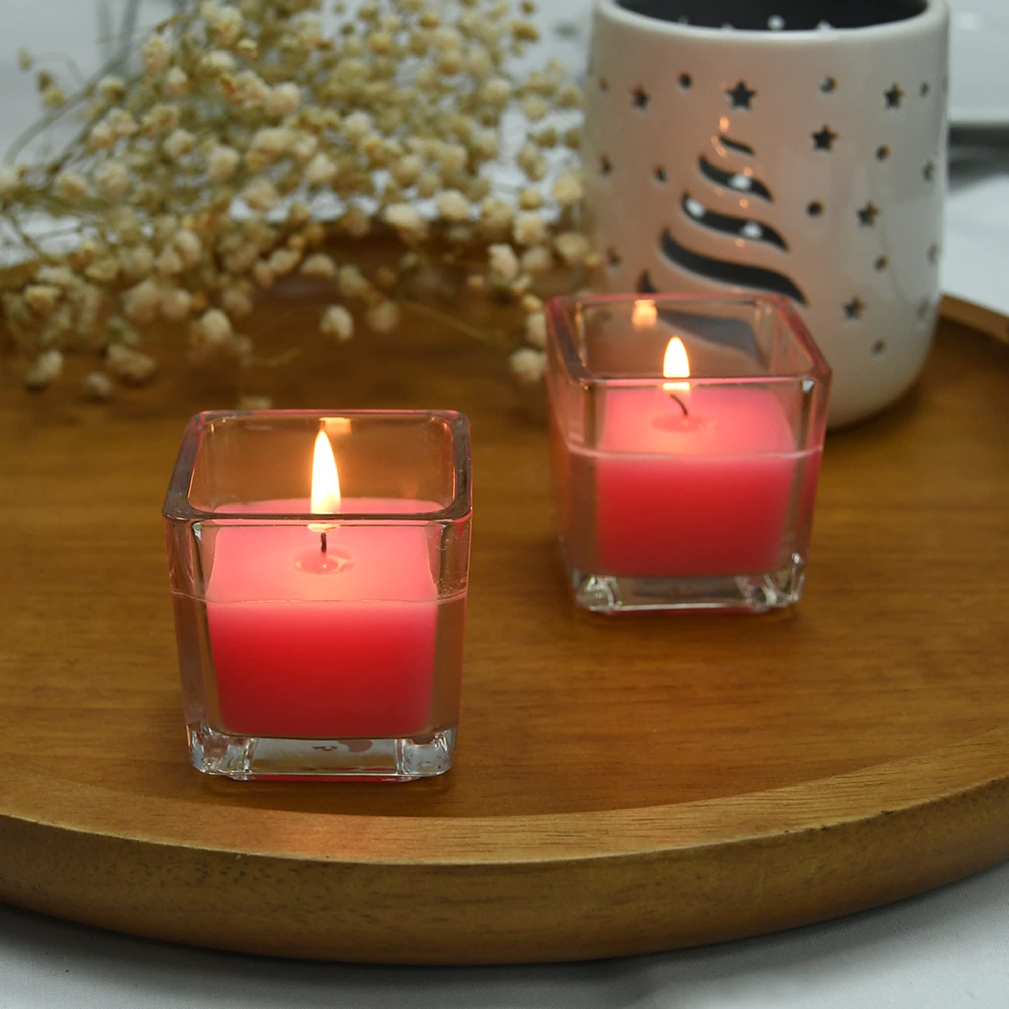 Zest Candle CVZ-035 12-Piece Votive Candles, Hot Pink Square Glass