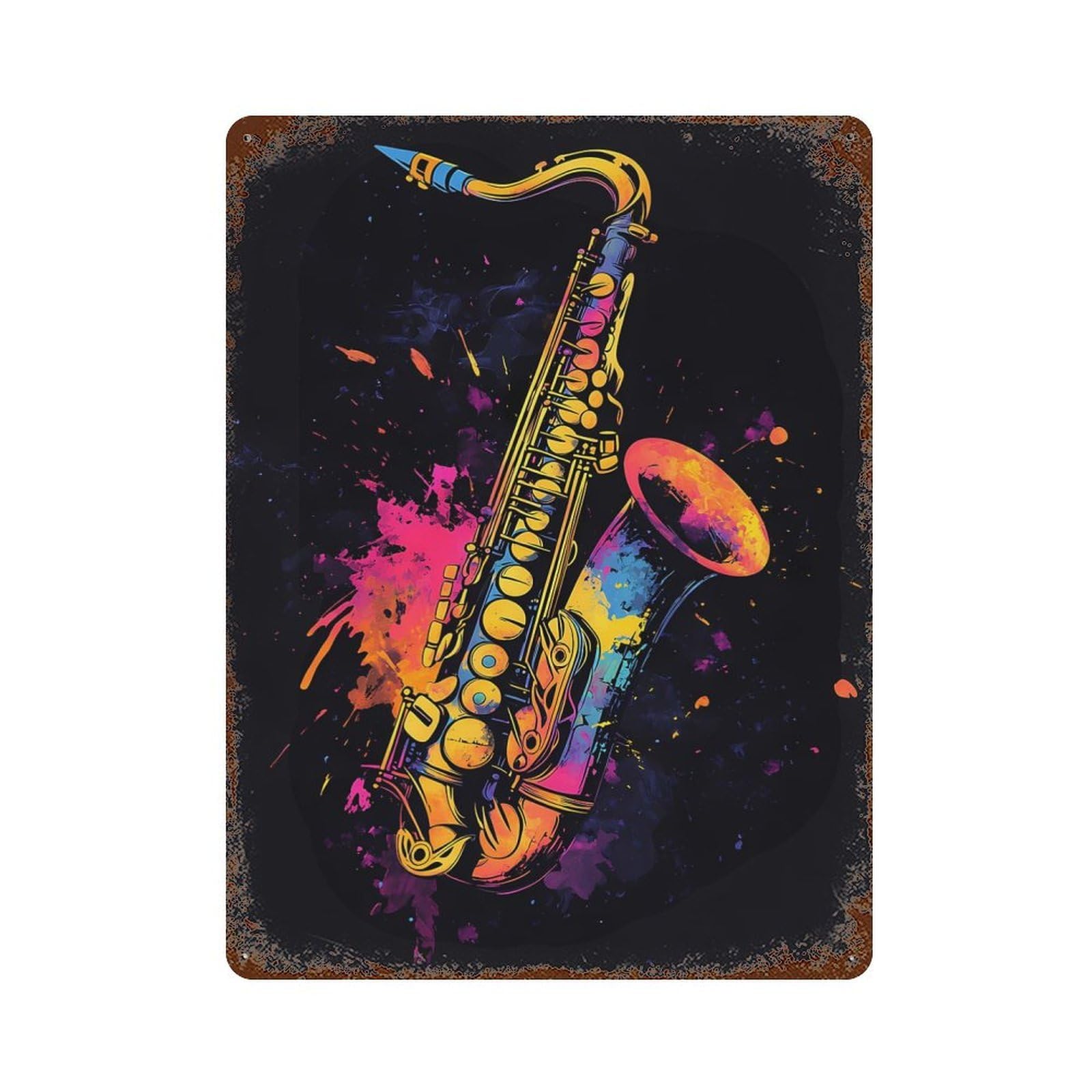 Saxophone Splash 15.7"x11.8" Rusty Metal Tin Sign, Shabby Chic Decor for Bistro, Counter And Cafe Decor