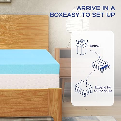 Miniatura 5 de VALUXE Cubrecolchón King de espuma viscoelástica de gel refrescante de 3 pulgadas, certificado CertiPUR-US para aliviar el dolor de espalda, ropa de