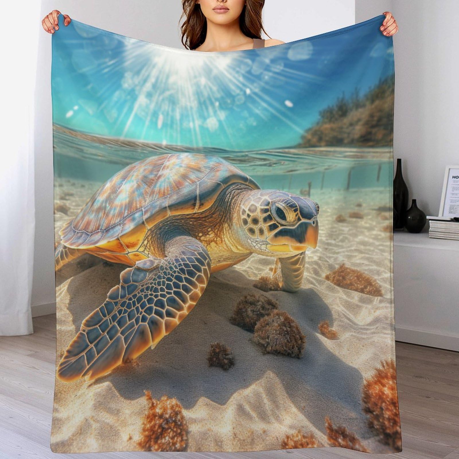 Couverture Sea Tortues 100x130cm : plaid lit et voyage en flannel