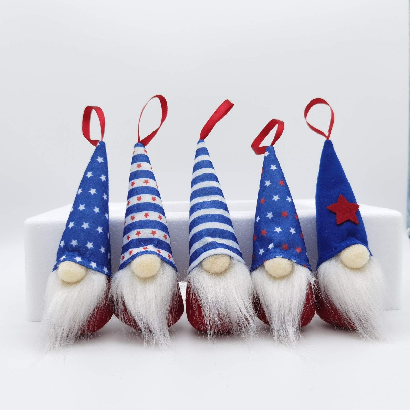 5pcs 4th of July Patriotic Gnomes Independence Day Hanging Tree Ornament Pendant USA Flag American Decoration Tomte Plush Faceless Doll Gift Memorial Day Veterans Day Labor Day (Blue)