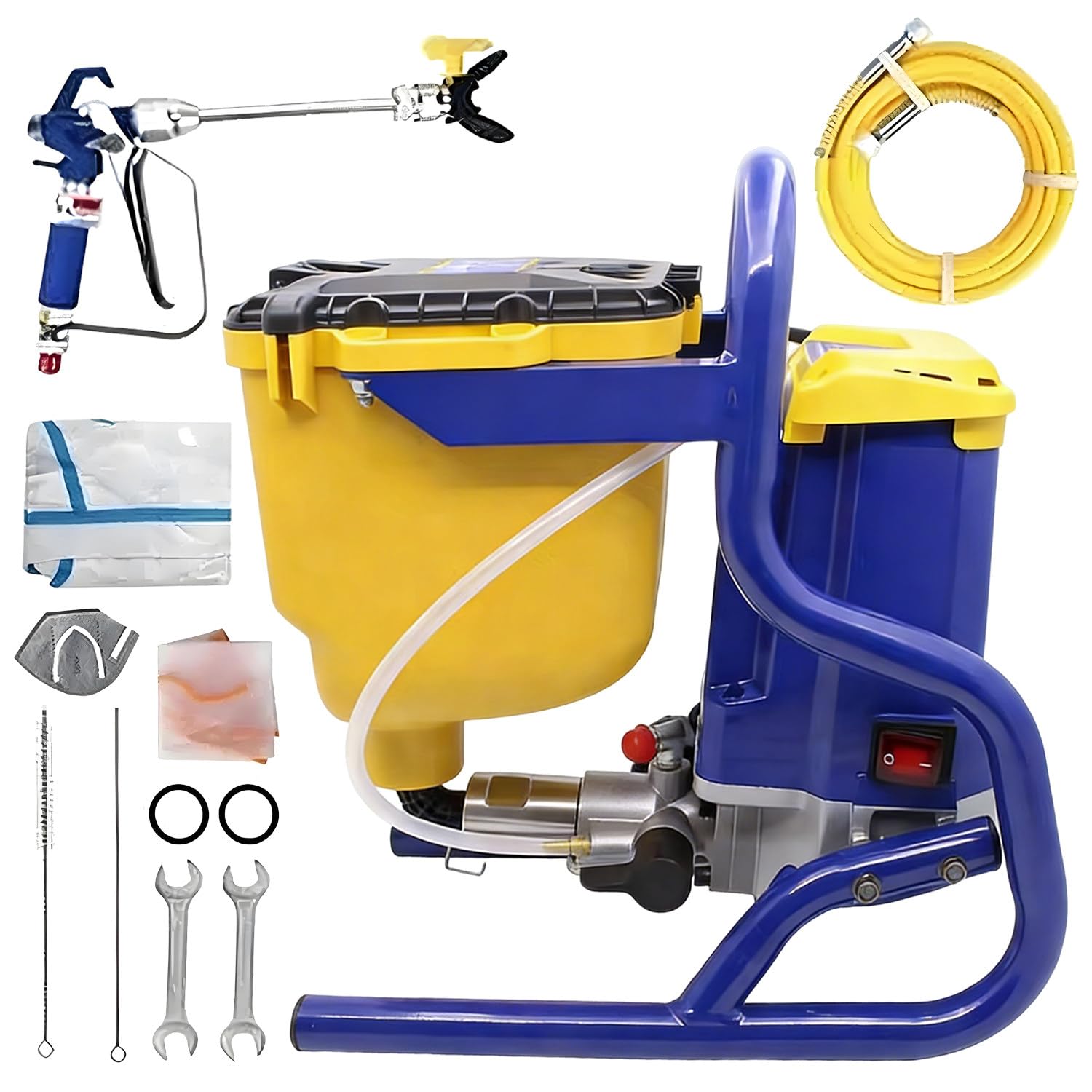 Airless farba natryskowa, 850 W Power Painter z ciśnieniem 20 MPa, natężenie przepływu 2,1 l/min, zbiornik o pojemności 4,5 l, wąż wysokociśnieniowy 13,0 m, regulowane ciśnienie