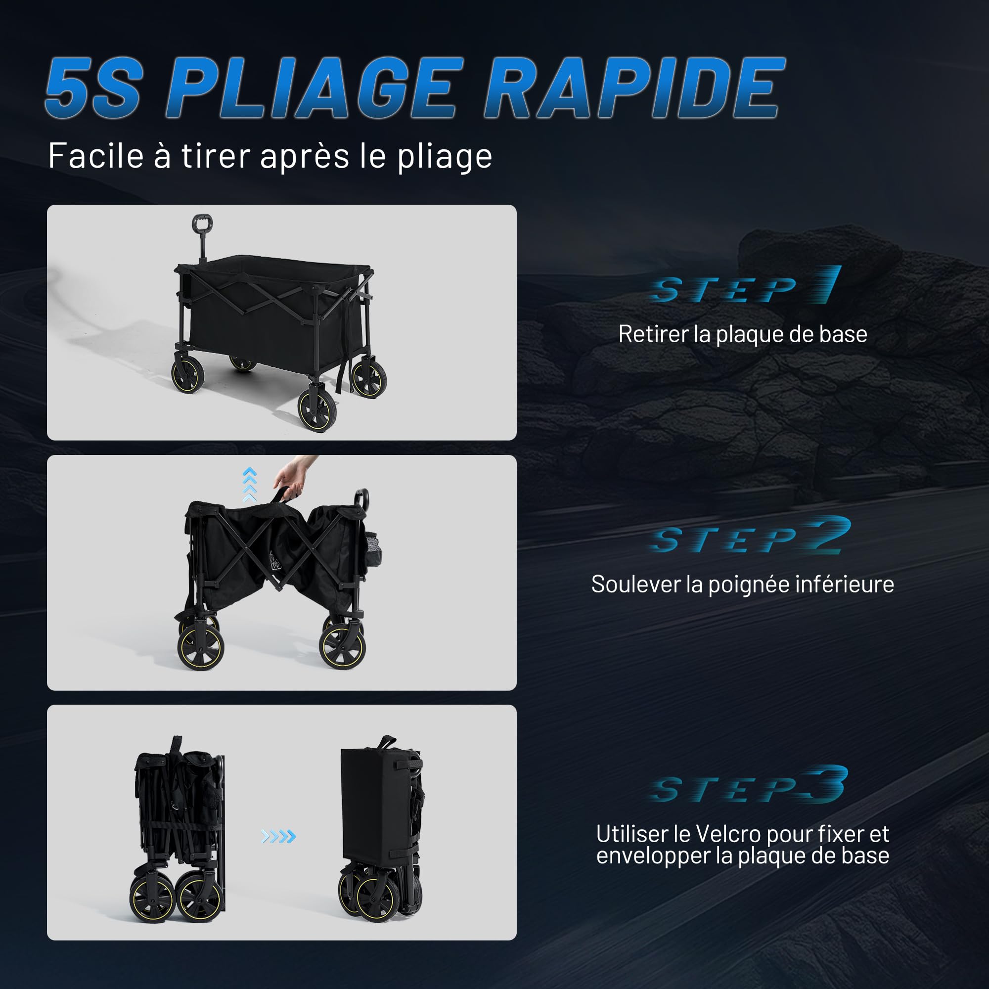 TIMBER RIDGE Chariot Camping Pliable 200L avec Porte-gobelet Poignée Réglable Chariot de Jardin pour Tous Les Terrains Extérieur Camping Shopping Pêche Charge Max 150kg