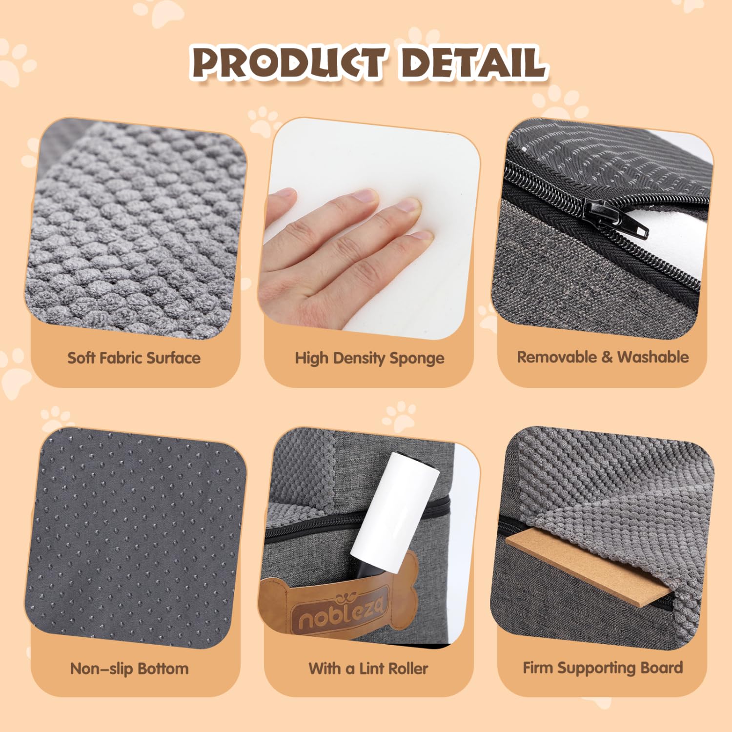 Nobleza Escalera para Perros, Rampa para Perros, Escalera para Cama de Perros Pequeños para Perros y Gatos, Escaleras para Perros Mascotas de 3 Escalones con Rodillo Quitapelusas