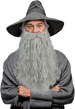 VGbeaty Men Long curly Gray Fake Beard