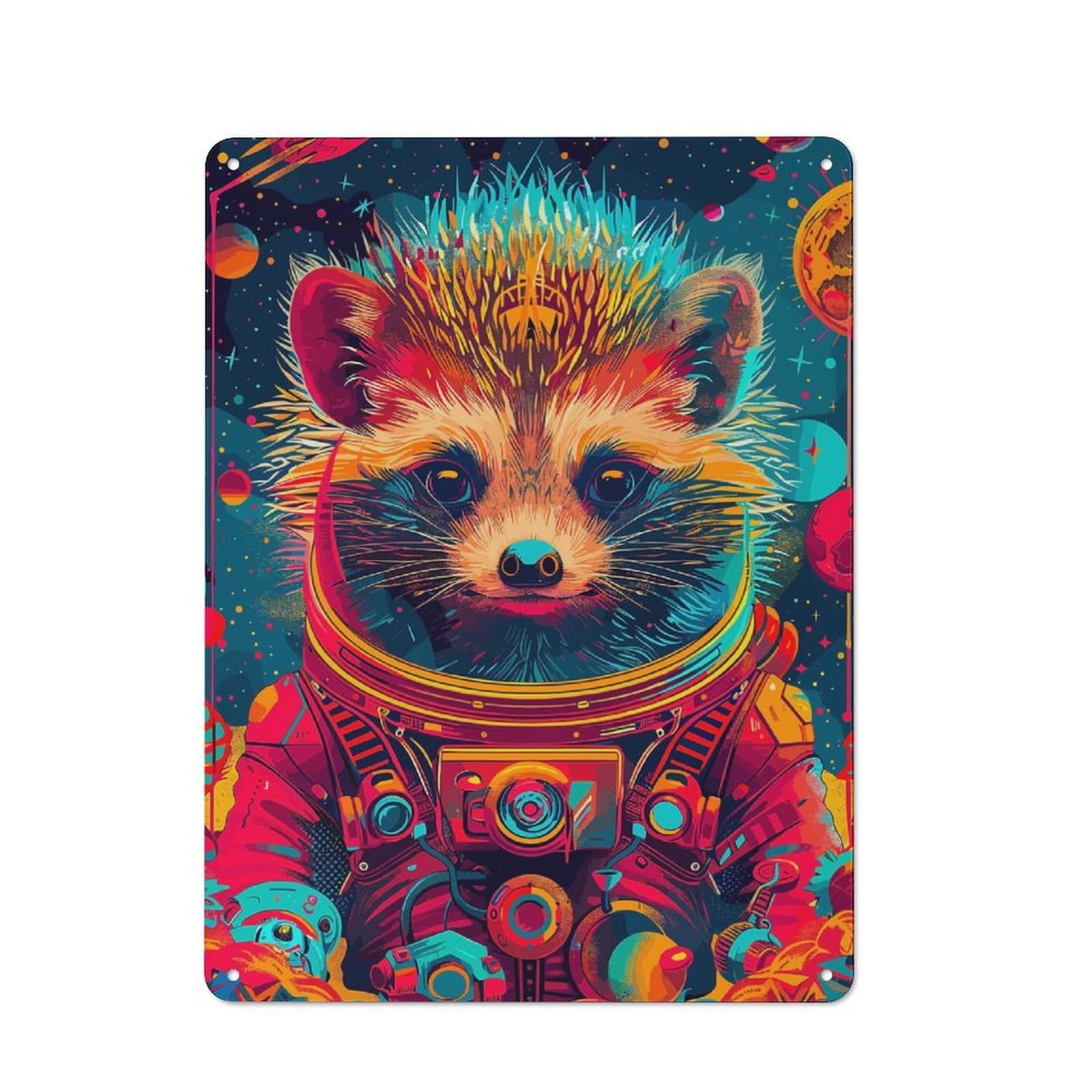 Junmoney Astronaut Space Hedgehog Rustic Metal Sign 40X30cm For Lounge Or Reading Corner, For Reading Corner Decorators