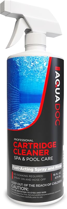 AquaDoc Spray limpiador de filtros para piscinas y jacuzzis - Desengrasante de cartucho, 16 oz | Fórmula sin remojo: eficaz spray limpiador de filtros de spa que ayuda a descomponer la acumulación atrapada en el medio filtrante, fabricado en EE. UU.