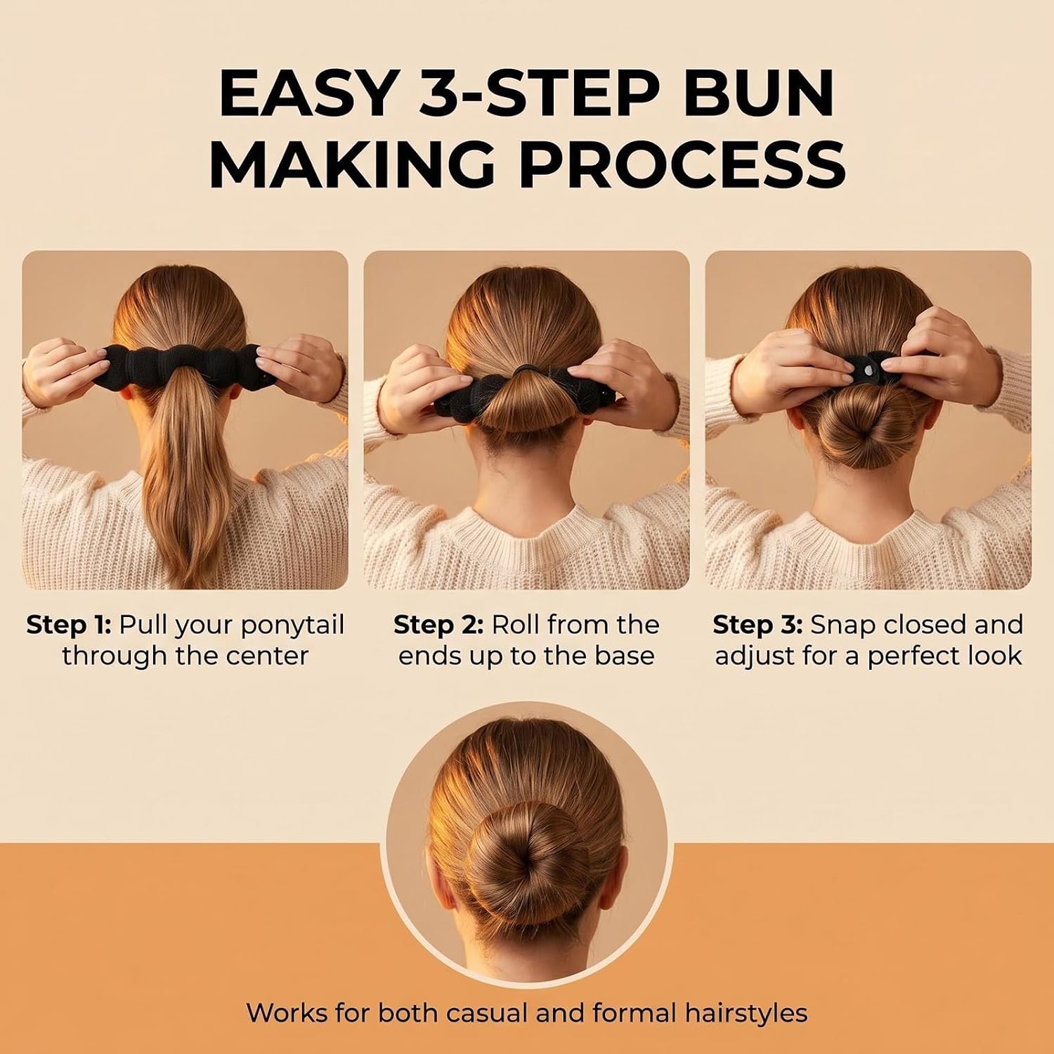 3 Pcs Magic Hair Bun Maker Foam Sponge Hair Bun Shaper Donut Bun Maker Hot Hair Donut Bun Ring Styler Maker Reusable Bun Twister Donut Maker Curler Accessories for Wedding Yoga Dancing(Black)