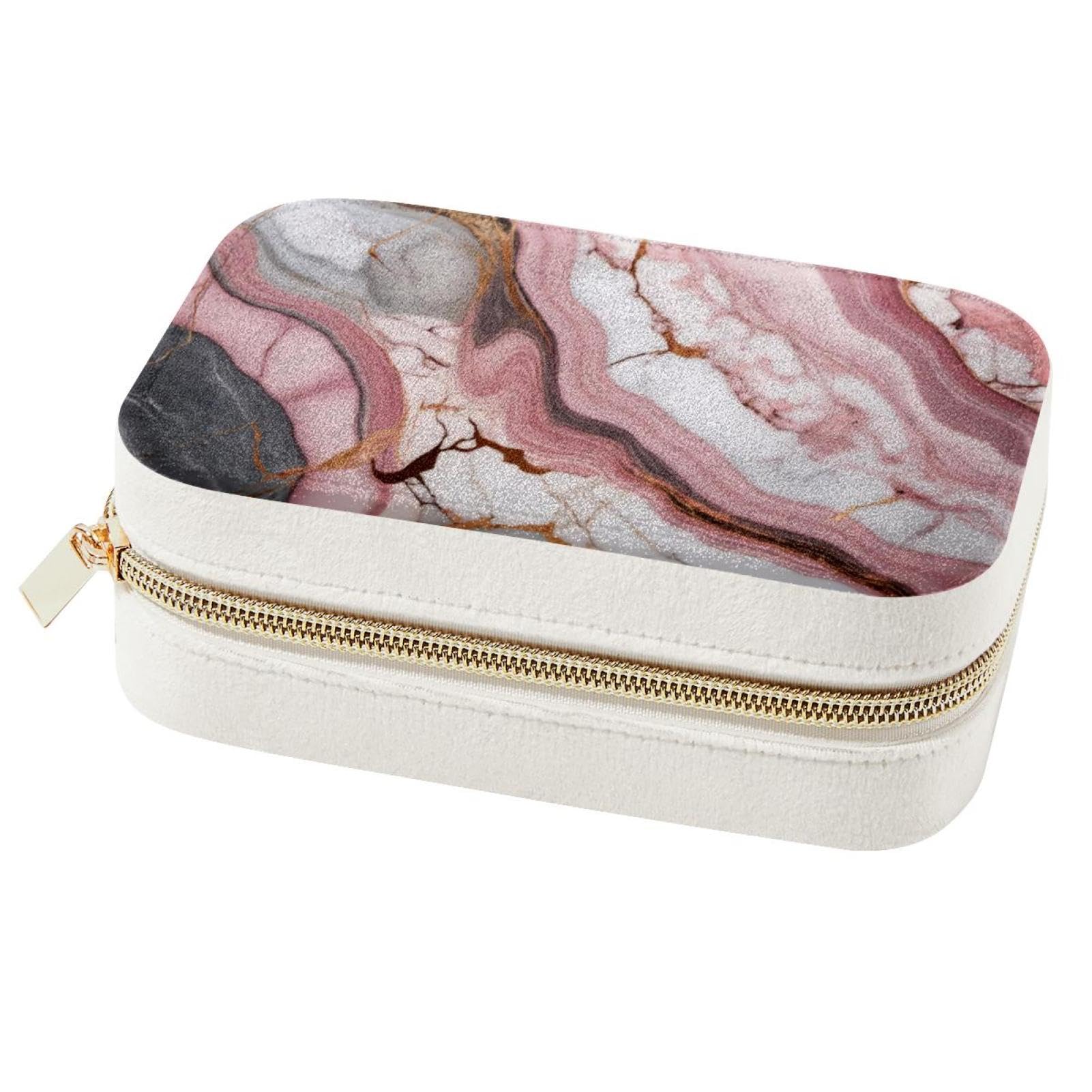 Boîte à bijoux haut de gamme rose marbré coffret de rangement chic pour colliers