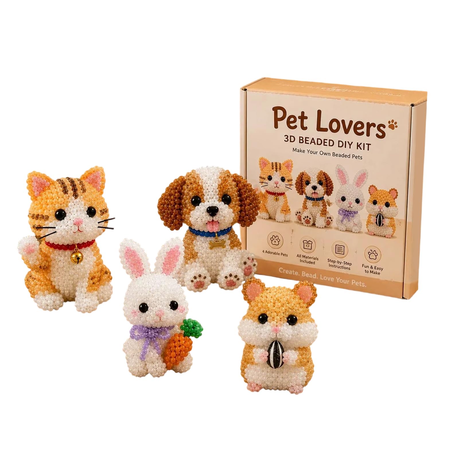 3D Beaded Craft Kit, Handmade Creative Jewelry Art Craft Kit for Kids,Teens & Adults, DIY Handmade Bead Art Set with Full Materials & Instructions (11-Pet Lovers)