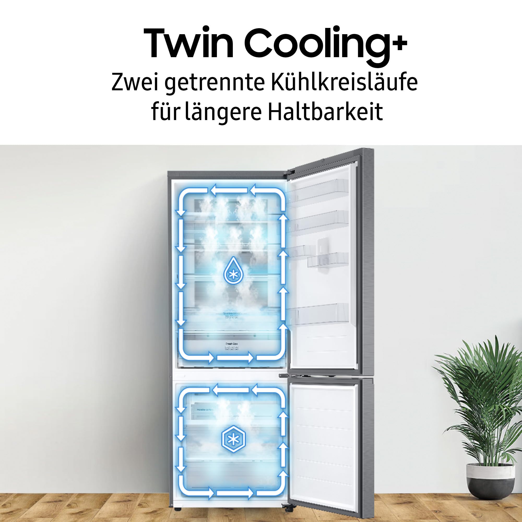 Samsung RB38C7AGWS9/EF Kühl-Gefrierkombination, 203 cm, 387 l, AI-Kühlschrank mit Gefrierfach, SmartThings AI Energy Mode, Cool Select+, Twin Cooling Plus, Metal Cooling, Edelstahl Look