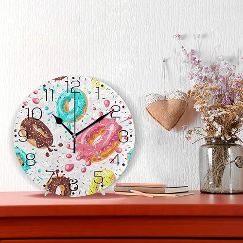 Miniatura 2 de ZZAEO Reloj de pared redondo sin marco, silencioso de escritorio, para cocina, dormitorio, sala de estar, aula, decoración del hogar (donut)