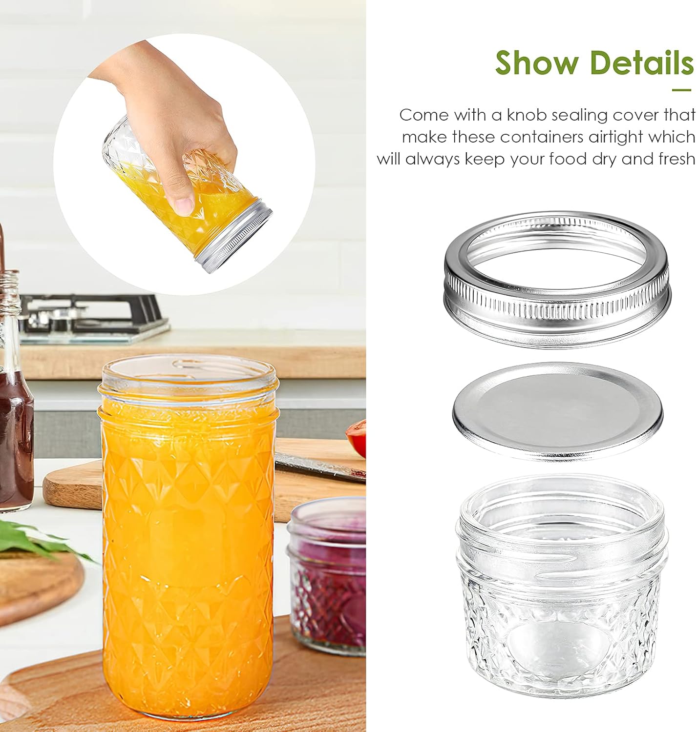 Aitsite 12OZ Mason Jars, 15 Piece Canning Jar Set With Regular Lids, Ideal for Jelly, Jam, Honey, Wedding Favors, Shower Favors, Baby Foods, DIY Magnetic Spice Jars: Home & Kitchen