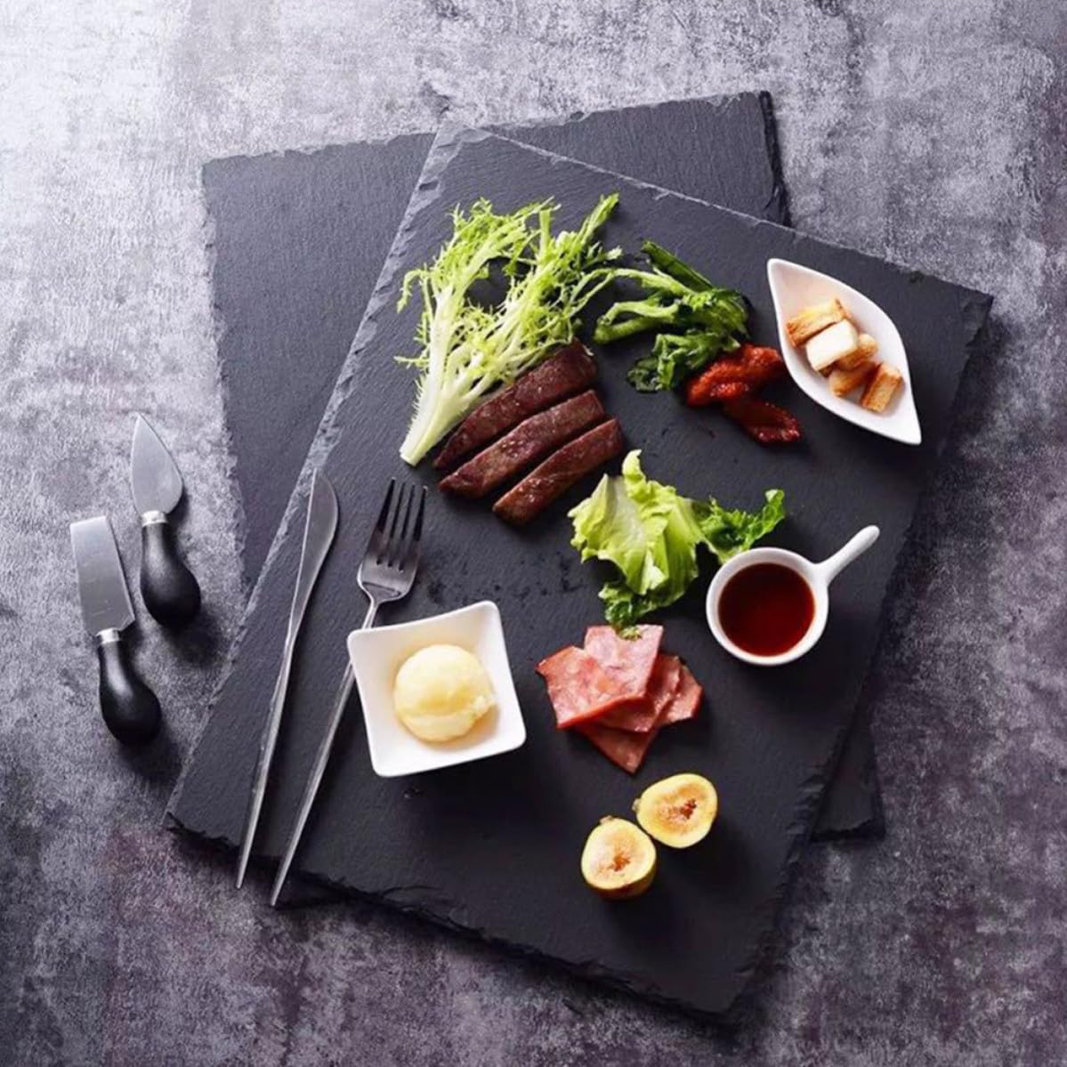 Plato Rectangular de Pizarra Negra, Juego de 4 Piezas
