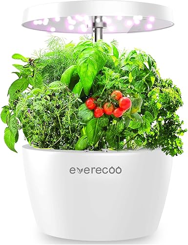 EVERECOO Sistema de cultivo hidropónico, sistema de jardinería de hierbas para interiores de 4 cápsulas con luces LED, temporizador automático y