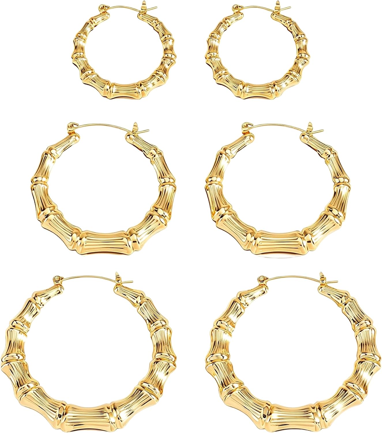 3 Pairs Bamboo Hoop Earrings for Women, Extra Large Statement Retro 80s 90s Hip Hop Fashion Jewelry Lightweight Big Hoop Earrings for Party Everyday Wear