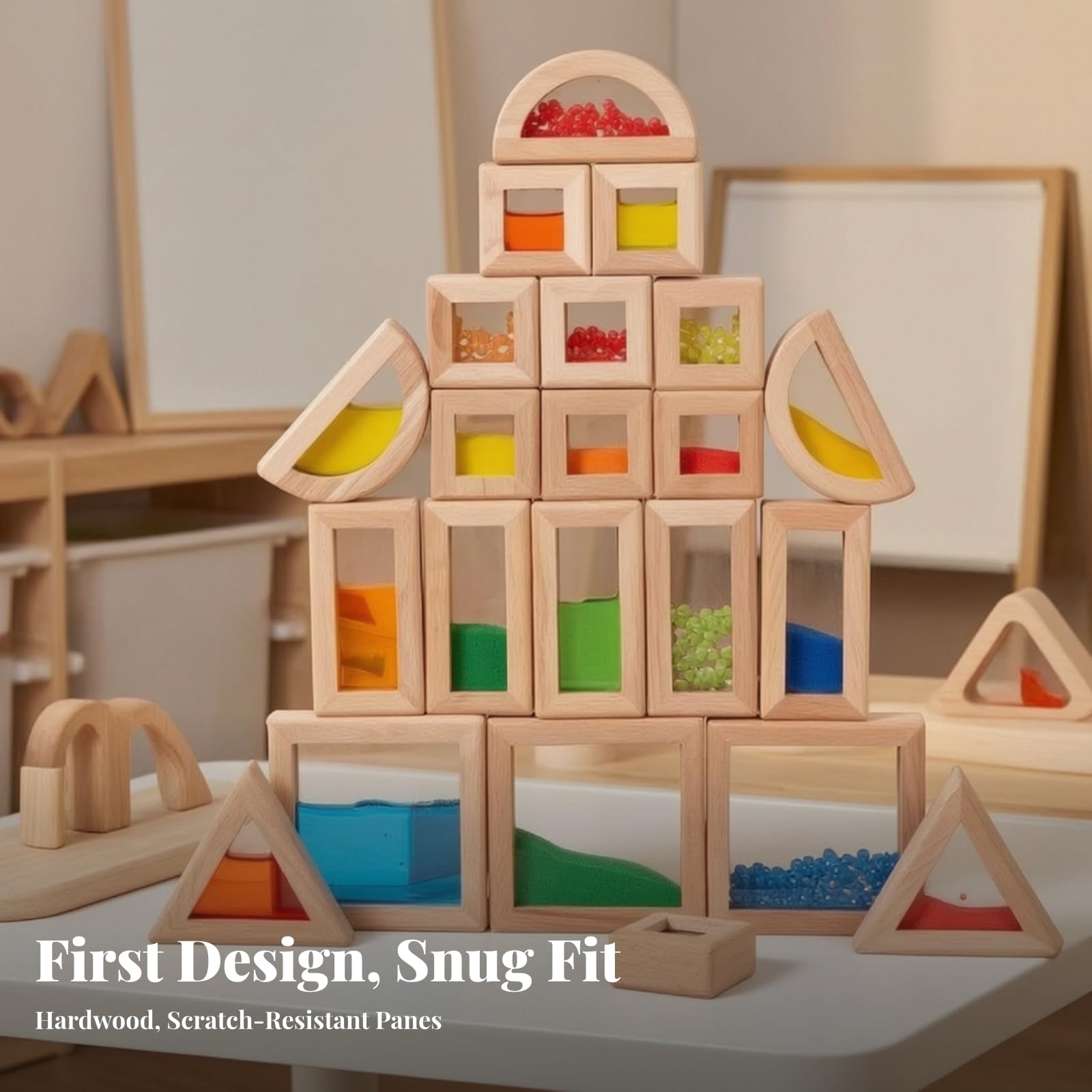 22 Stück Regenbogen-Bausteine Sensorisch, bausteine mit transparenten Fenstern, Taktile, für Zimmer