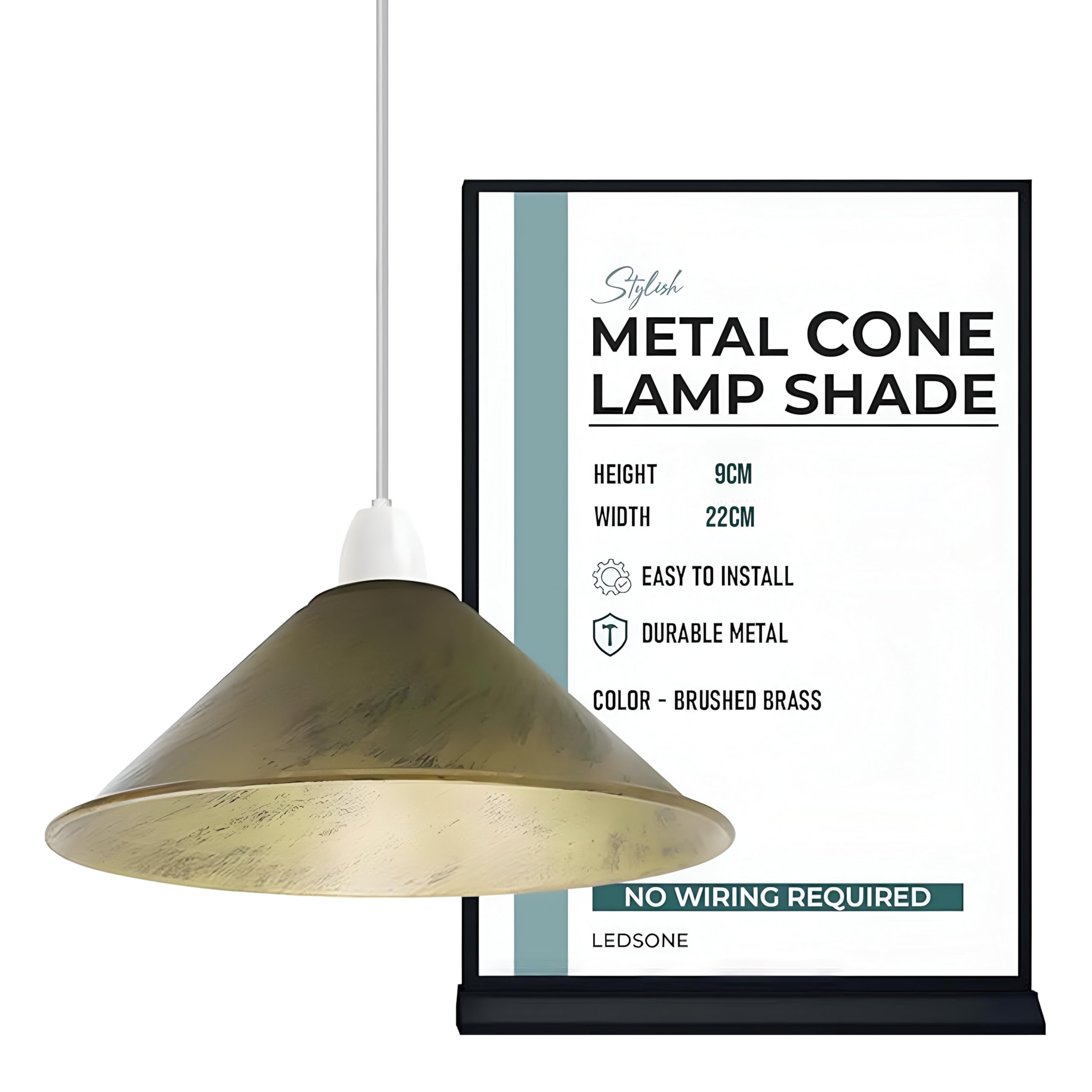 LEDSone Industrial Metal Lamp Shade 22cm Wide, 8cm Height,Vintage Cone Pendant Light Cover, Modern Retro Ceiling Lighting for Kitchen, Dining Room Easy Fit Light Shade