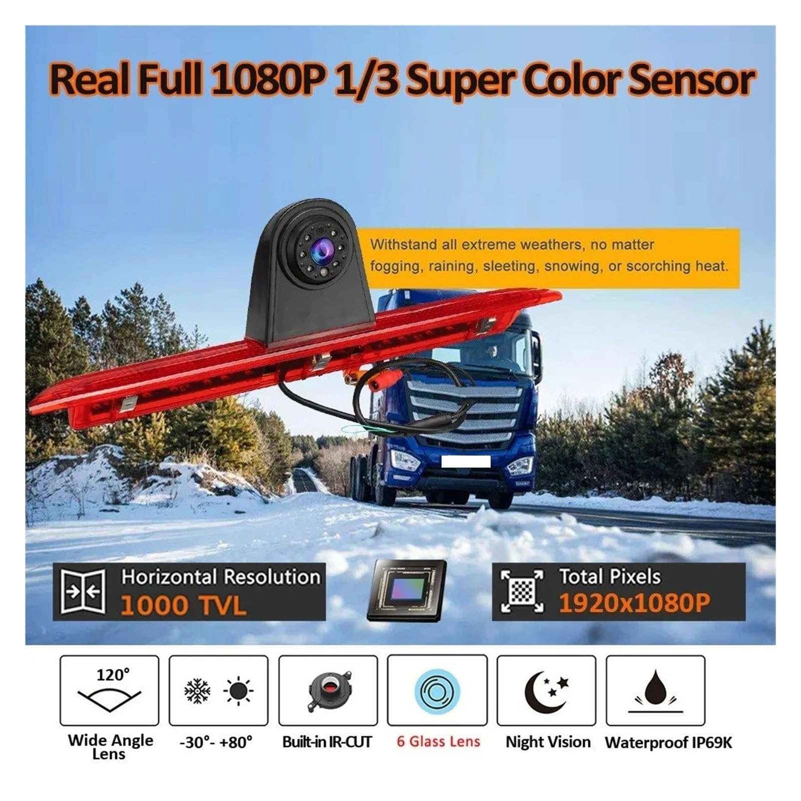 Rückfahrkamera Set Für Ford Für Transit Mk8 2013-2022 AHD 1080P 3rd Bremslicht Rückfahrkamera 1/3 AHD Sensor Hinten Kamera Mit 10m Kabel Rückfahrkameras