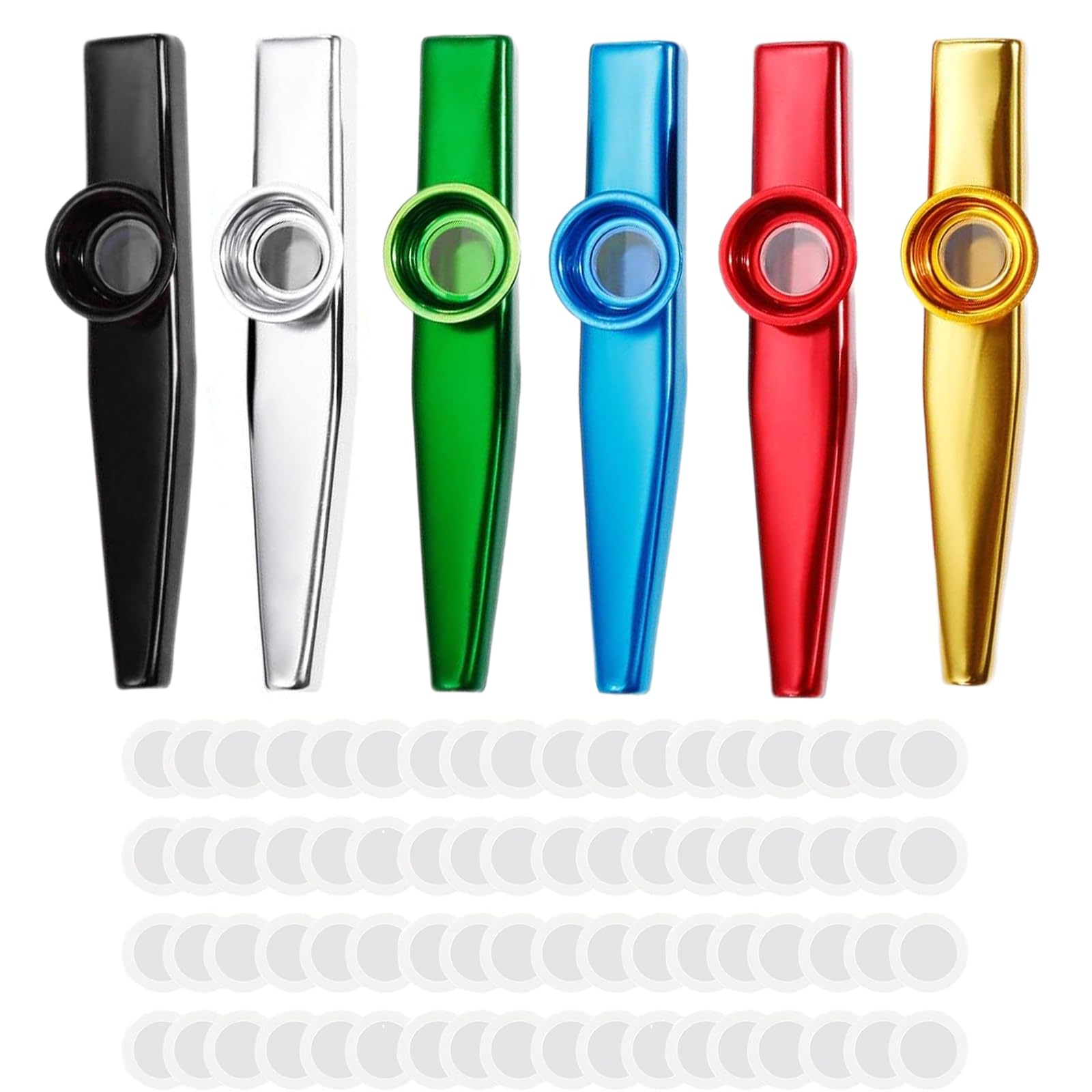 6 Kazoo In Metallo Colorato - Strumenti Musicali Per Bambini E Party