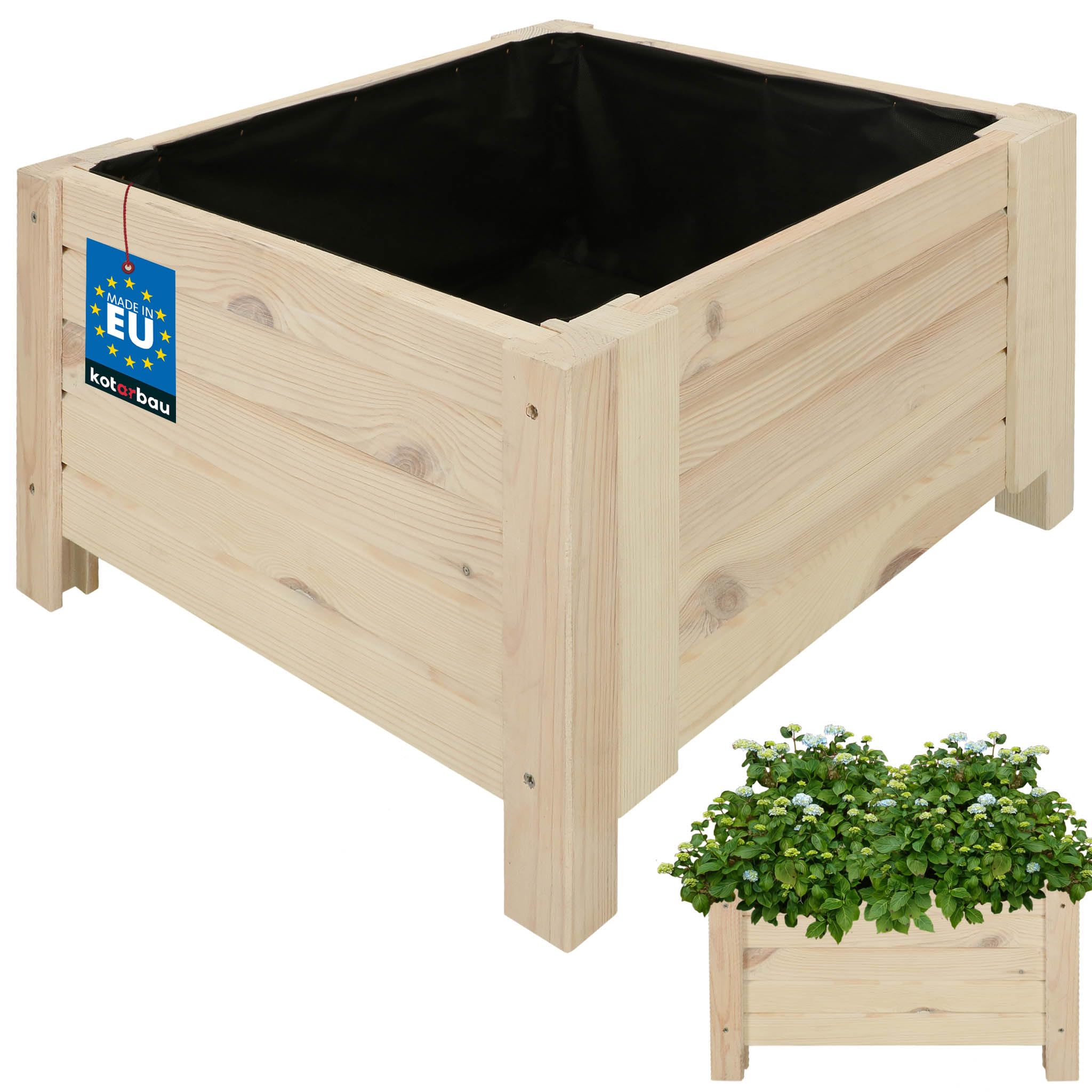 KOTARBAU® Fioriera da Esterno - in Legno di Pino - 50 x 50 x 30 cm - Bianco - Vasi Rettangolari da Esterno - Rialzata - con Tessuto Antierba - Fioriera da Balcone