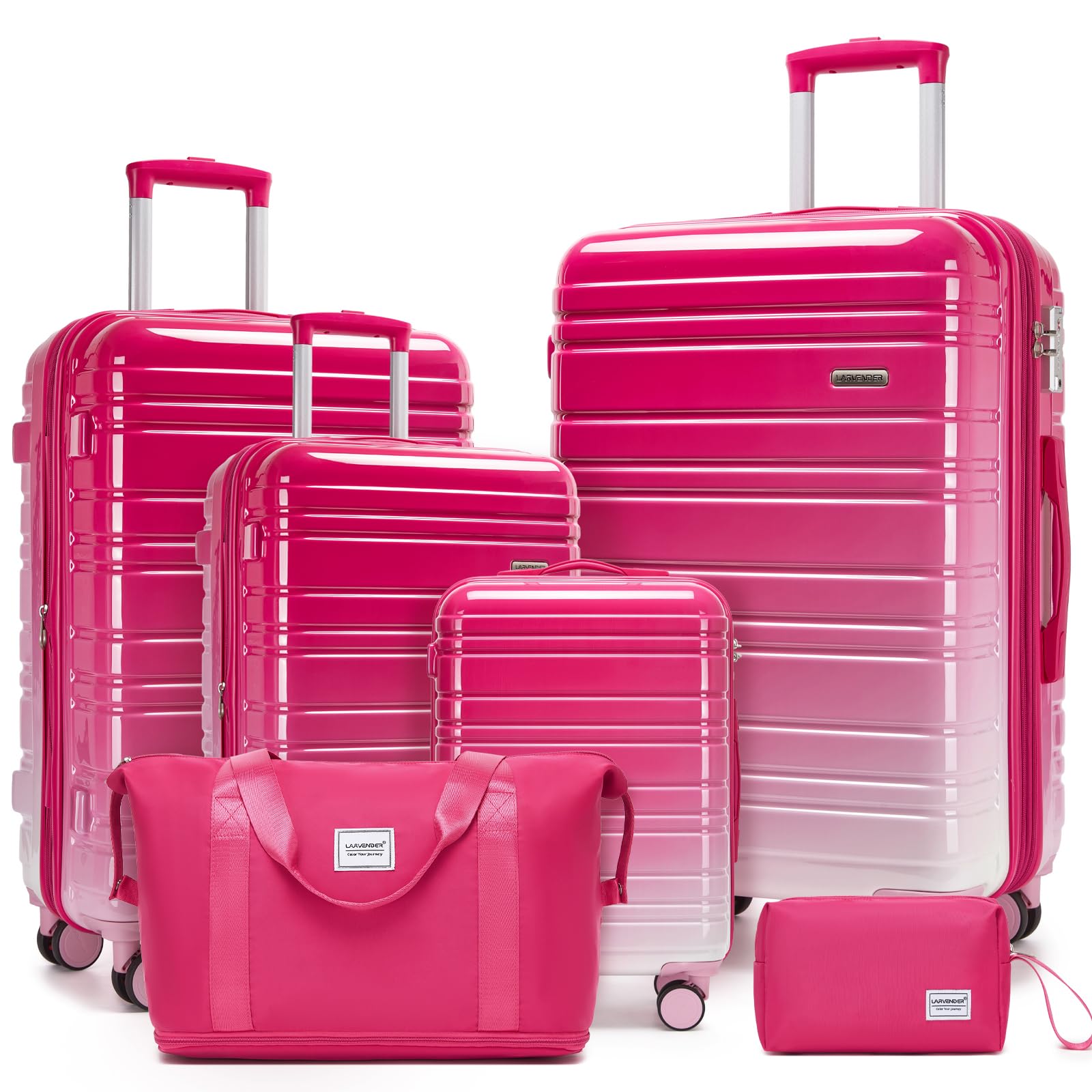 LARVENDER Luggage Sets 6 Piece Expandable Suitcases Set, Berry Sparkling