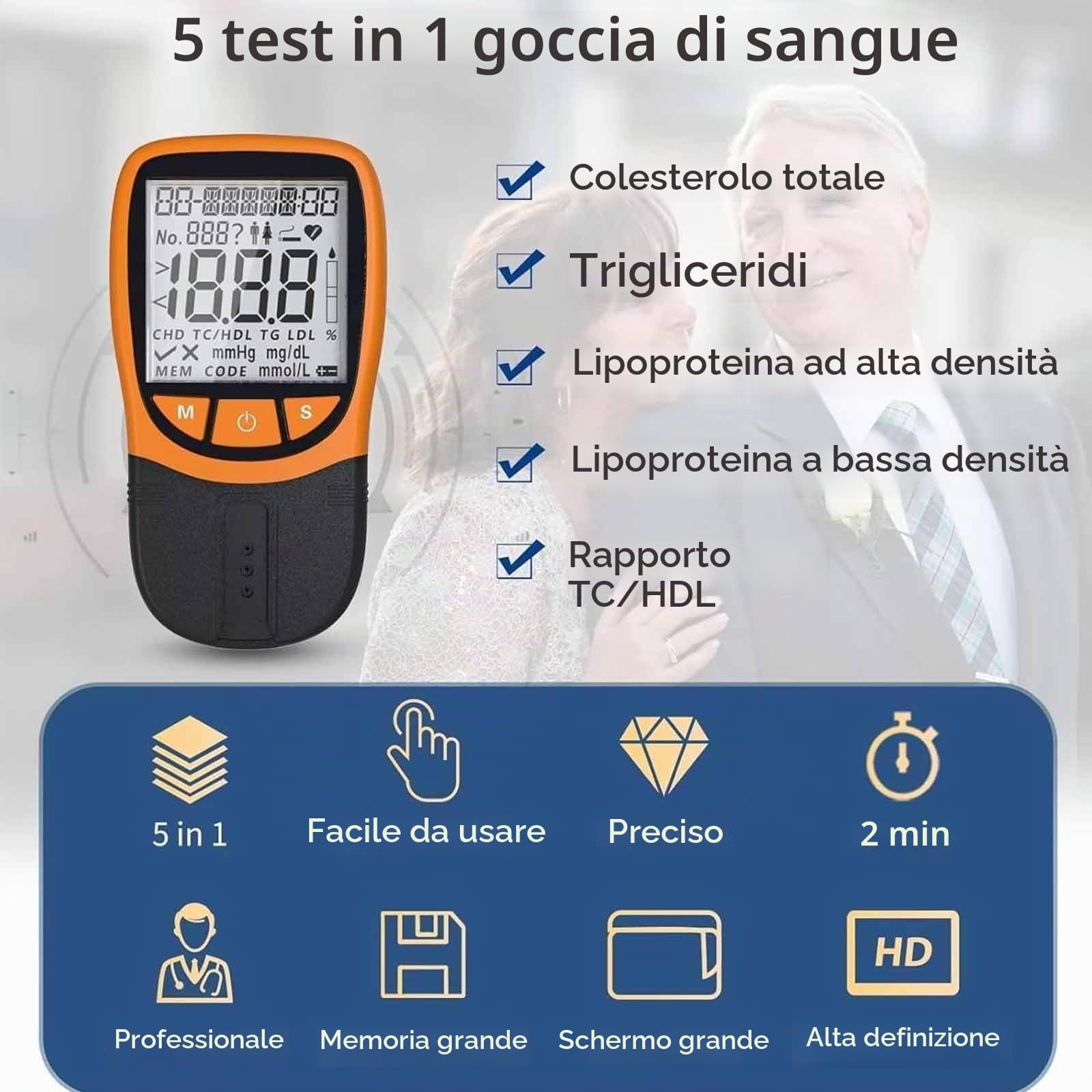 Misuratore Rapido Di Analisi Dei Lipidi Nel Sangue Di Livello Professionale, Kit Ufficiale Per Il Test Del Colesterolo Totale Nel Sangue Con 20 Strisce Reattive Per Il Colesterolo, Volume 35μL~40μL