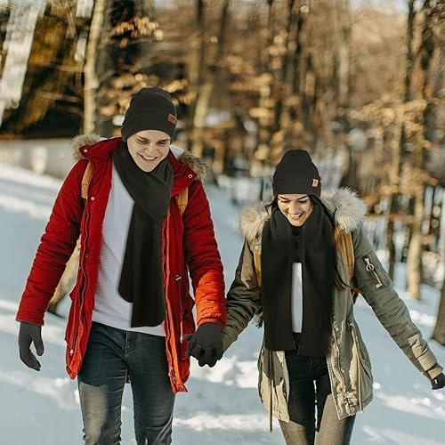 Miniatura 6 de Gorro de invierno, bufanda larga de punto y guantes para pantalla táctil para hombres y mujeres, bufandas de cuello holgado