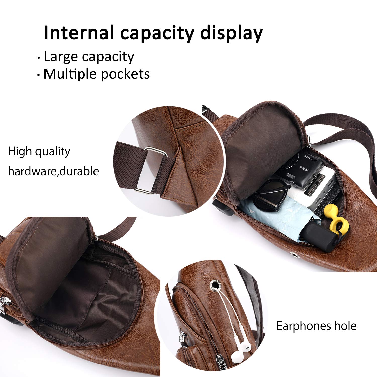 FANDARE New Zaino Monospalla Uomo Borsello da Uomo con USB Borsa a Tracolla Borsa Sportiva Sling Bag Affari Ciclismo Viaggio Grande Capacità Impermeabile PU