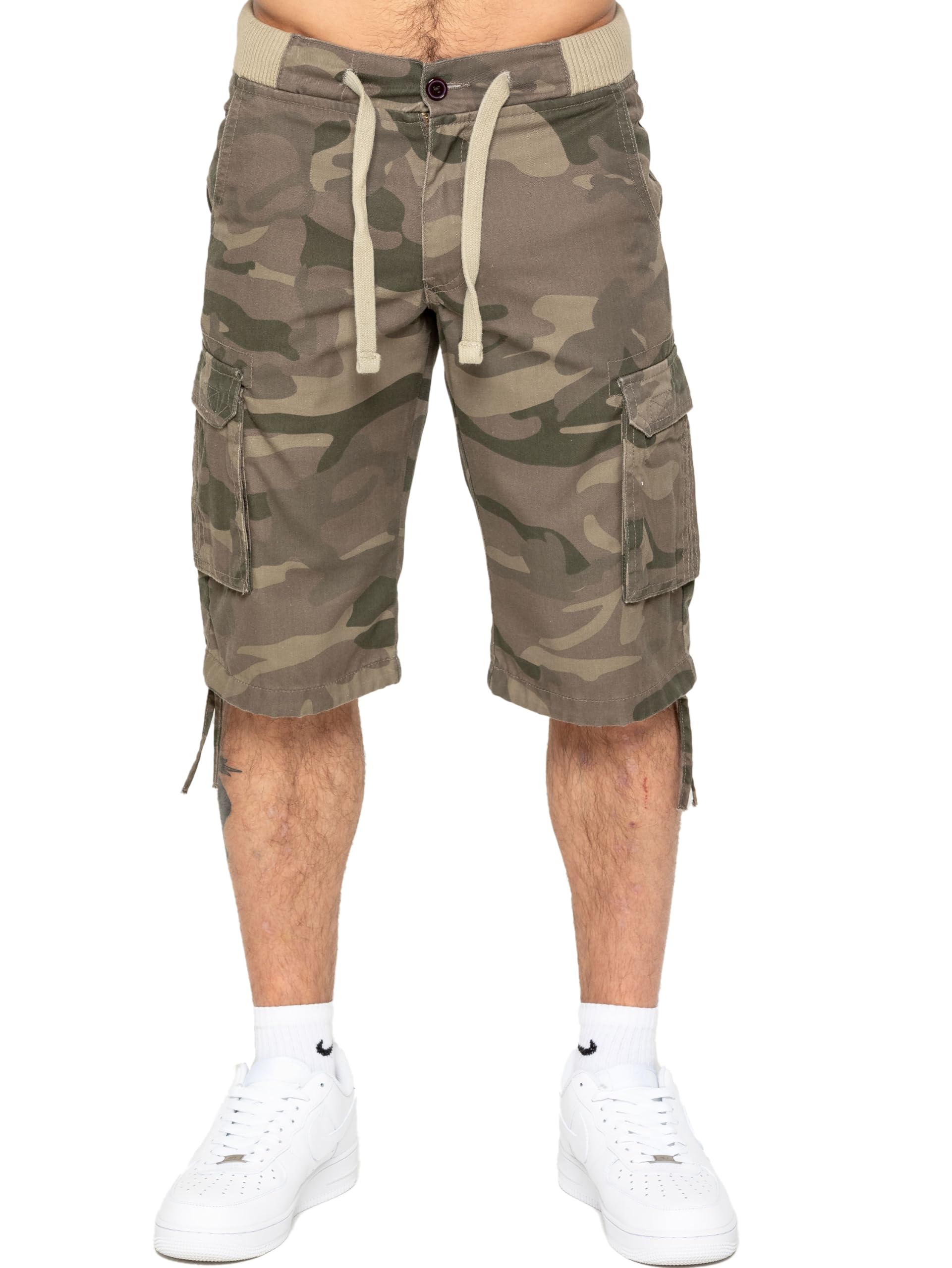 989Zé ENZO Mens Shorts Cargo Combat Camo Casual Elasticated Summer Half Pants Camouflage with Pockets EZS409_Shorts_Khaki 38