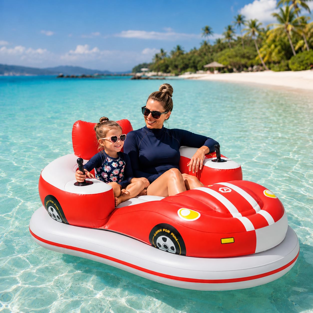 Sunseota Red Rechargeable Electric Pool Float For Adults, Inflatable Motorized Water Lounger With 360° Steering, 2600 Mah Battery, Cup Holders And Cordless Air Pump Included -1Battery