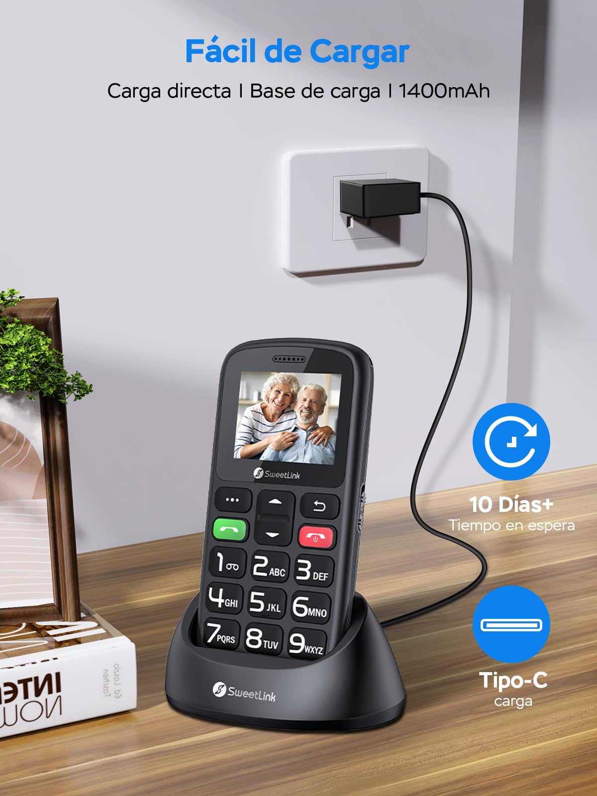 SweetLink S2 Plus Teléfono Móvil para Personas Mayores, 2023 2G gsm Senior Moviles de Teclas Grandes y Volumen Alto, Botón SOS, Bateria 1400mAH, Incompatible con lowi/Movistar/Digi/Vodafone