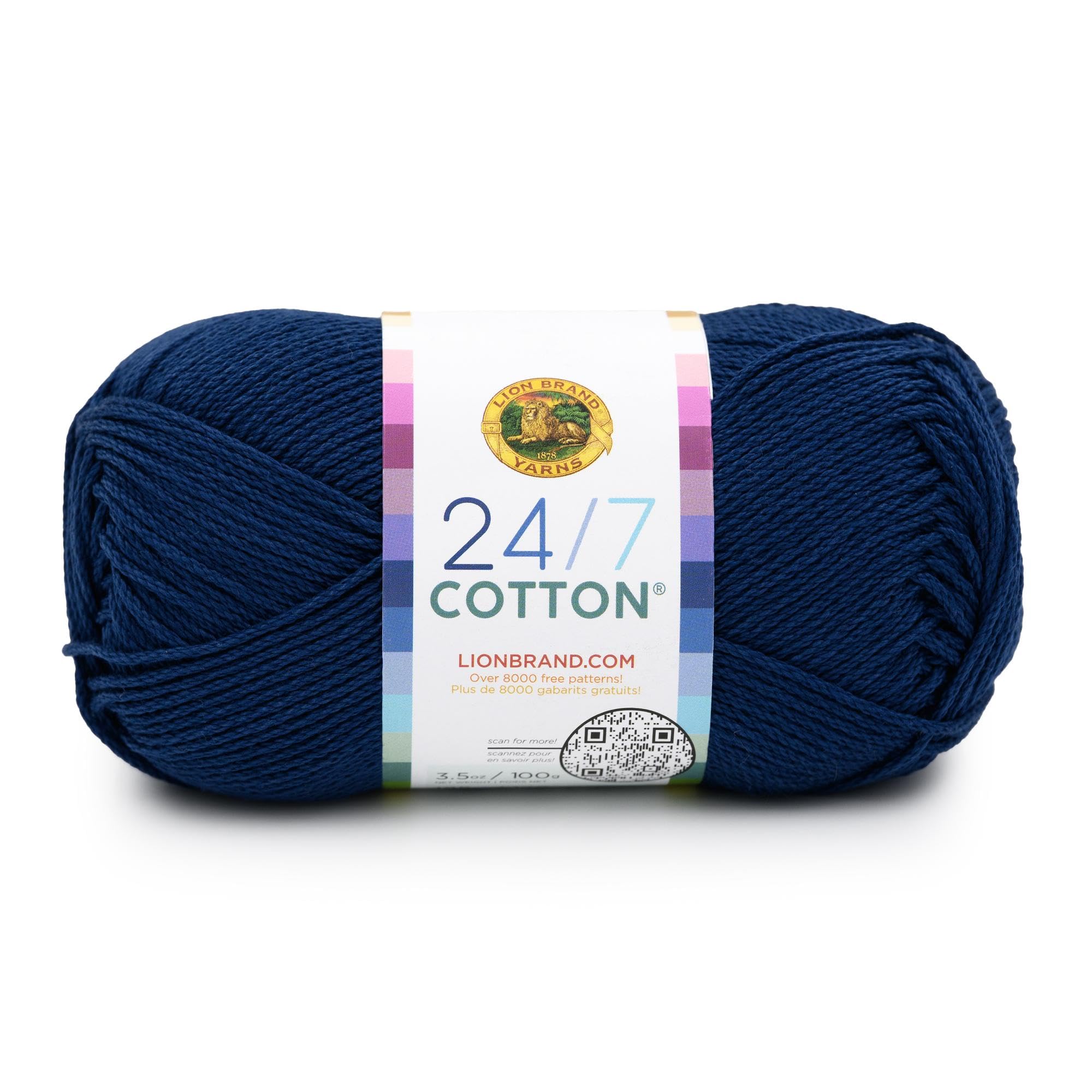 Lion Brand Yarn, 24/7 Cotton Yarn, Admiral, Navy Blue, 1 Pack — image 1
