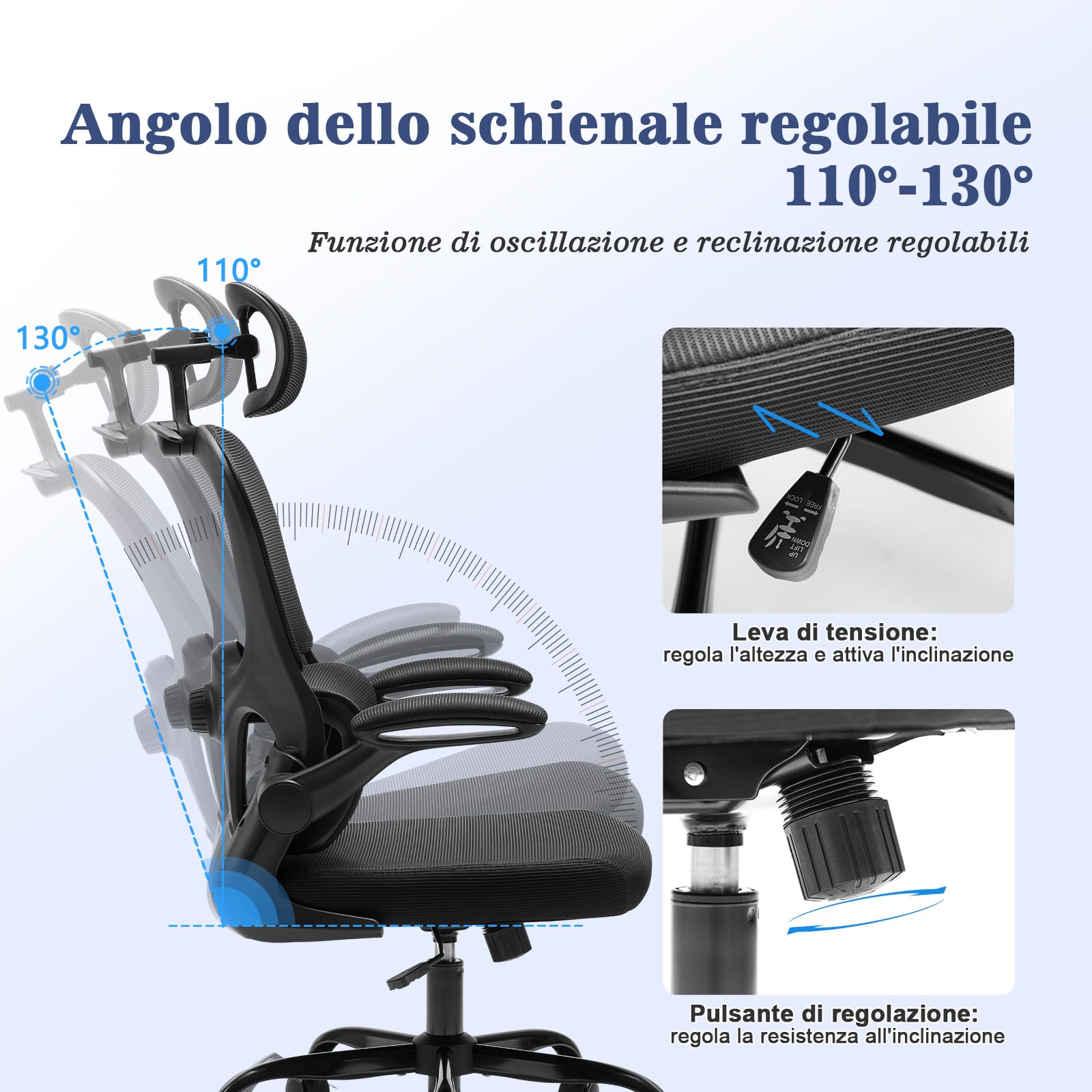 Magic Life Sedia da Ufficio Ergonomica con Schienale a Rete, Supporto Lombare Regolabile, Braccioli e Altezza Regolabili per Home Office (R5-B)