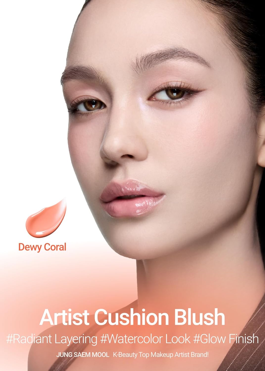 JUNG SAEM MOOL Artist Cushion Blush | Easy to Blend with Puff, Buildable Liquid Blush for Cheeks with a Natural & Dewy Finish, Korean Makeup (Dewy | Dewy Coral)